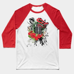 Vintage Microphone Grunge and red roses Baseball T-Shirt